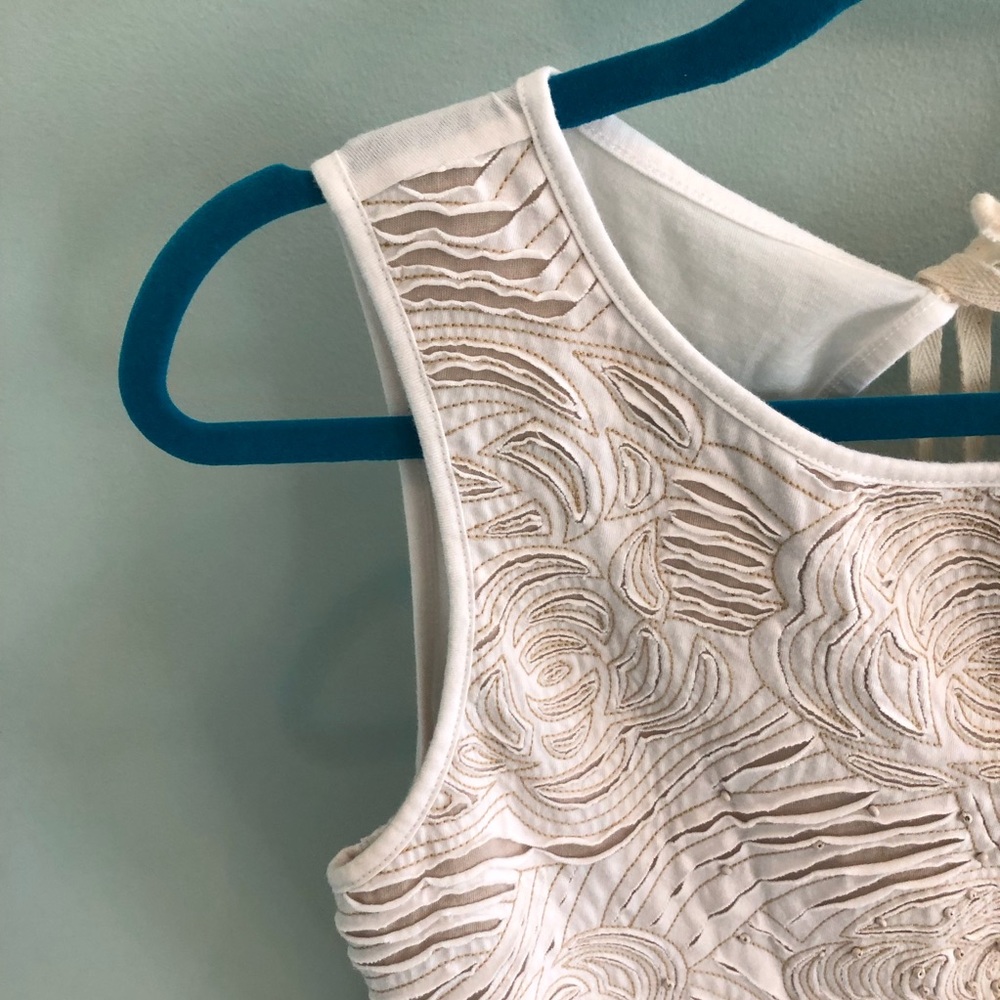 Anthropologie C Keer Textured Floral Cream Tank View 4